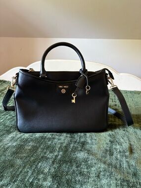 Nine West Black Structured Handbag with Key Charm